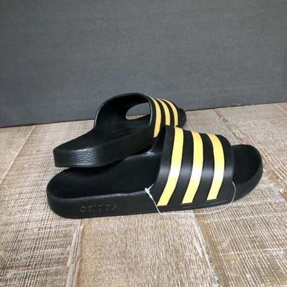 Adidas- Black/Gold Striped Slides Size 7 NEW - Picture 7 of 8